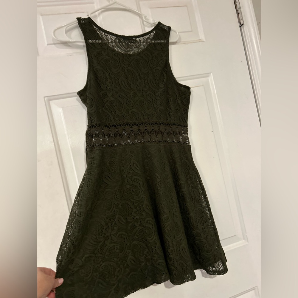 Army green lace covered dress with cut out